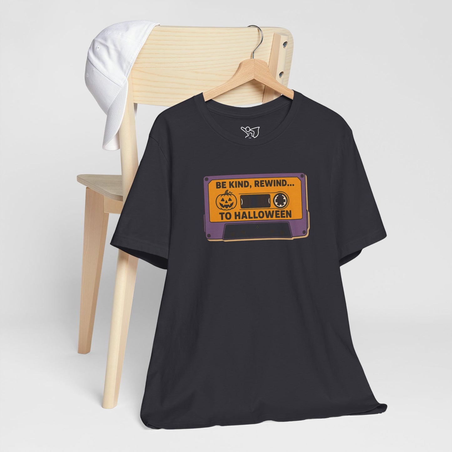 "Be Kind, Rewind to Halloween" T-Shirt, Unisex Casual Wear, Spooky Season Top, Vintage Style Shirt