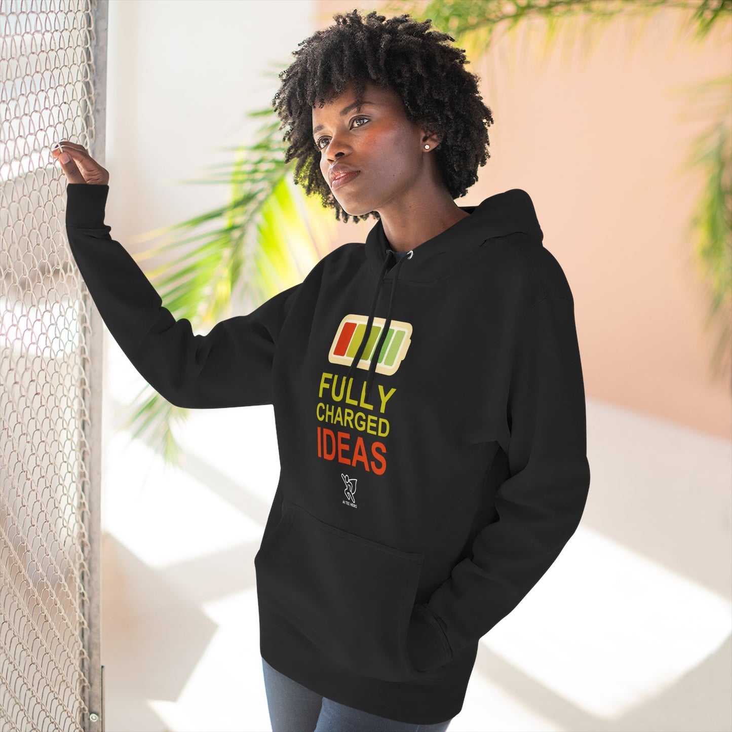 "Fully Charged Ideas" Motivational Fleece Sweatshirt, Cozy Gift for Creatives, Perfect for Inspiration, Fun Wear for All Occasions