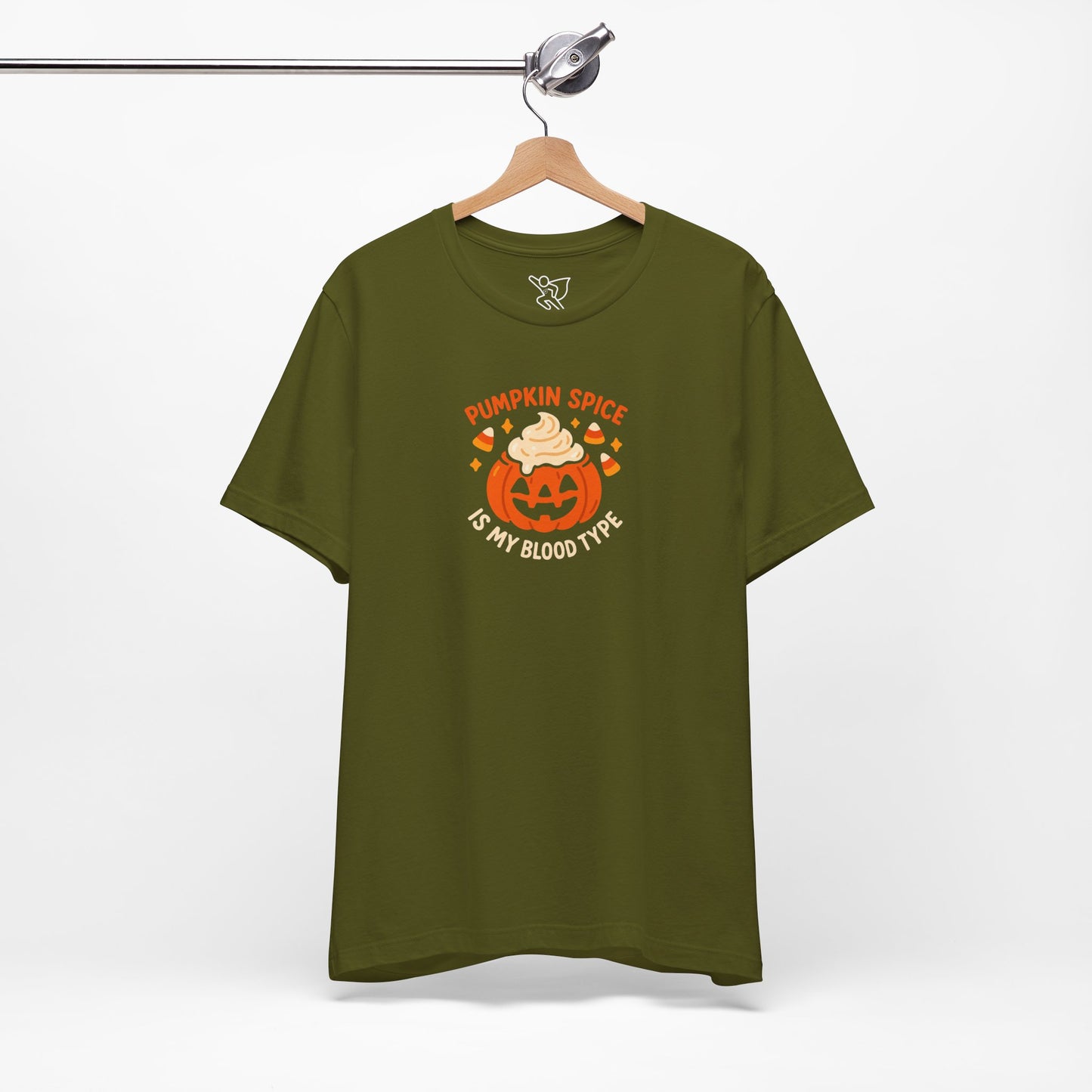 "Pumpkin Spice is My Blood Type" Short Sleeve Tee Fall Fashion, Halloween Shirt, Coffee Lover Gift, Autumn Wardrobe, Seasonal Tee