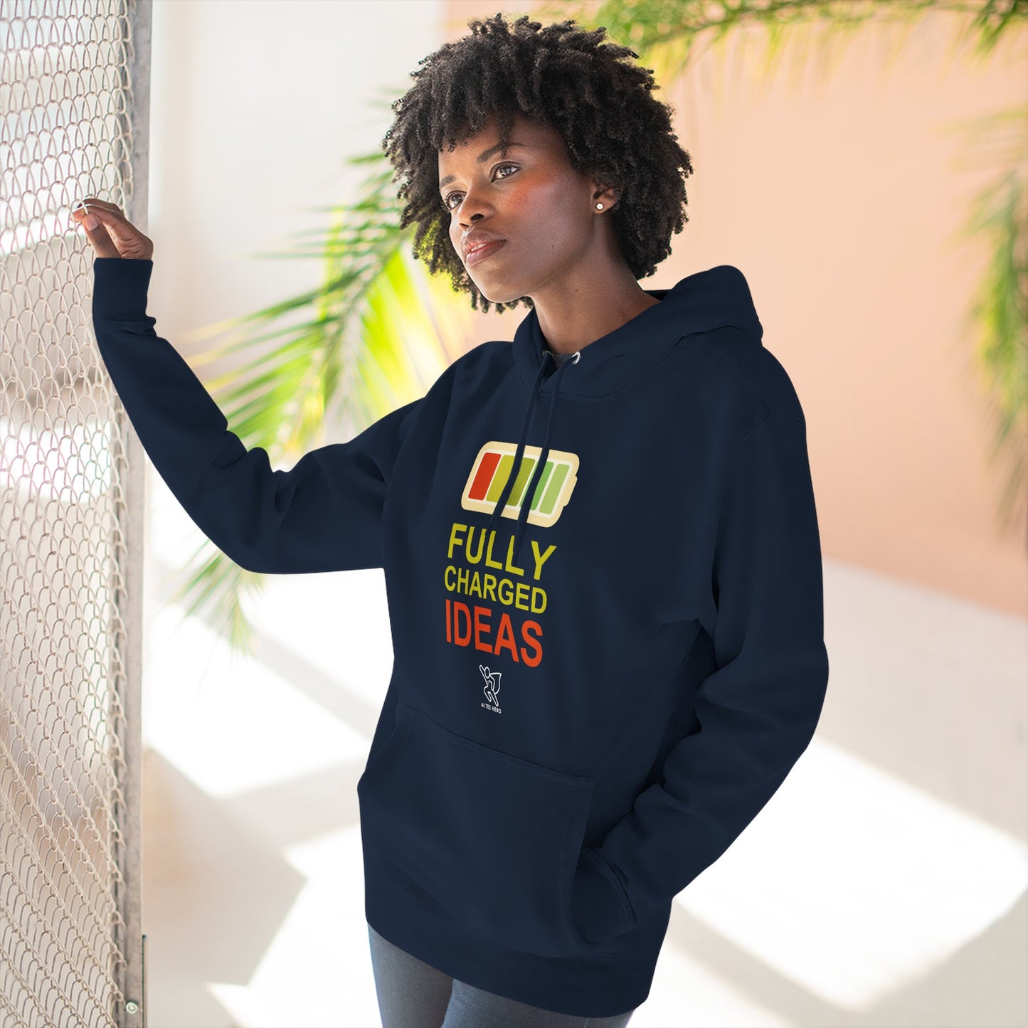 "Fully Charged Ideas" Motivational Fleece Sweatshirt, Cozy Gift for Creatives, Perfect for Inspiration, Fun Wear for All Occasions