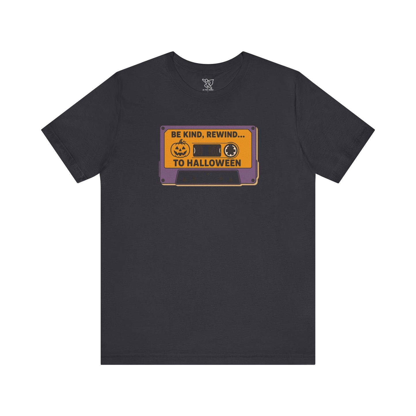 "Be Kind, Rewind to Halloween" T-Shirt, Unisex Casual Wear, Spooky Season Top, Vintage Style Shirt