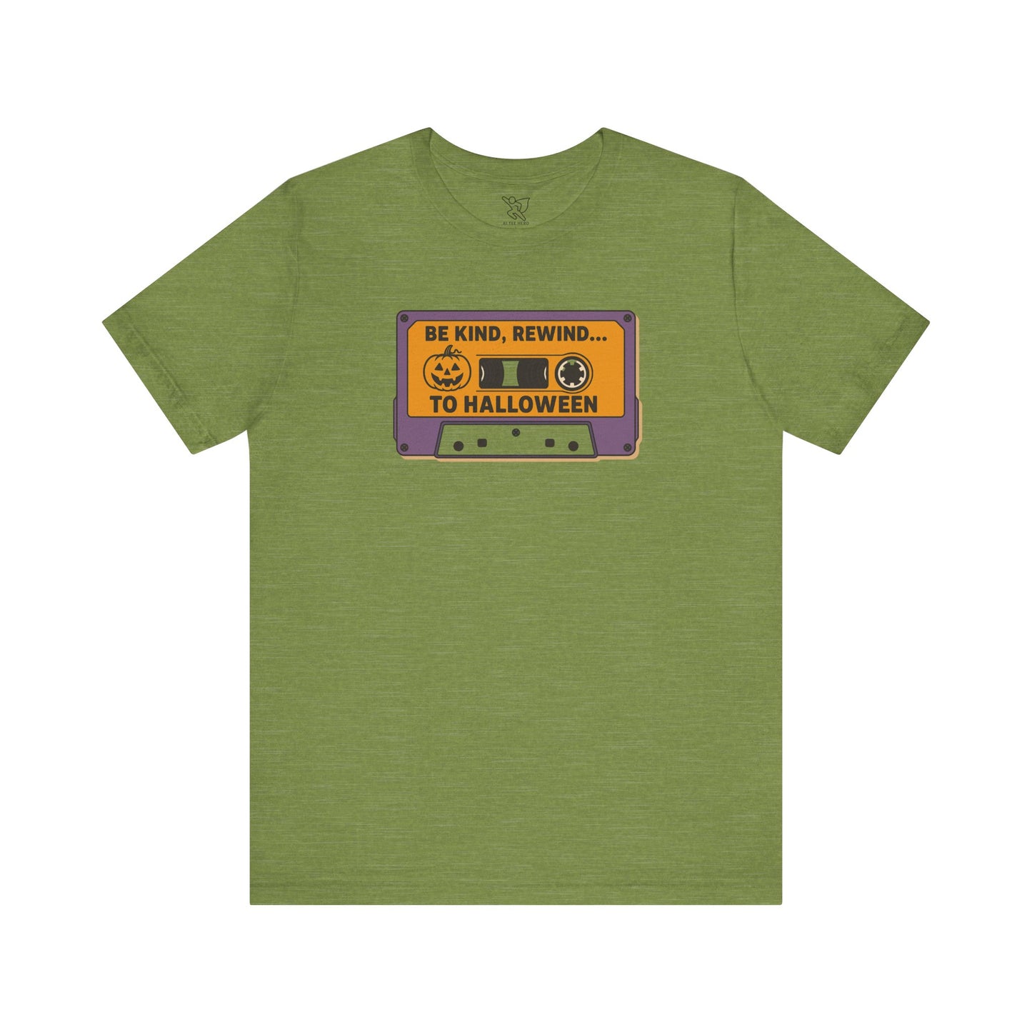 "Be Kind, Rewind to Halloween" T-Shirt, Unisex Casual Wear, Spooky Season Top, Vintage Style Shirt