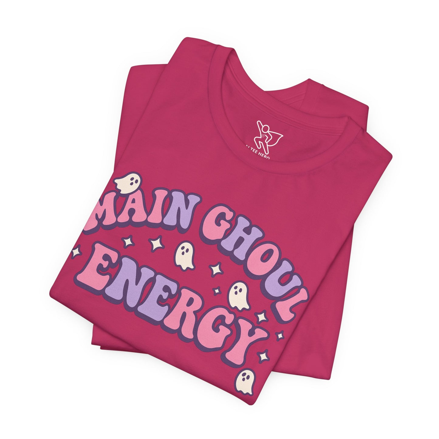 "Main Ghoul Energy" Unisex Short Sleeve T-Shirt, Halloween Party Shirt, Cute Graphic Tee, Gift for Ghost Lovers, Trendy Casual Wear