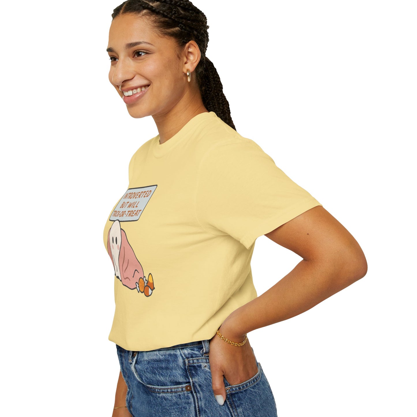 "Introverted But Will Trick or Treat" Unisex Halloween Tee, Funny Trick-or-Treat Shirt, Spooky Season Apparel, Gift for Introverts