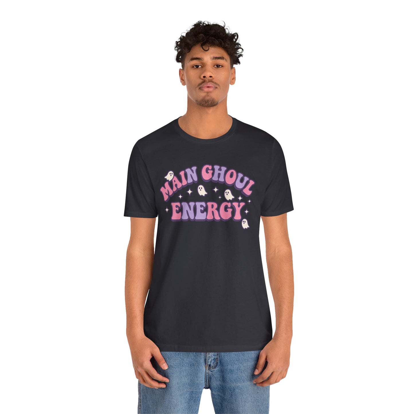 "Main Ghoul Energy" Unisex Short Sleeve T-Shirt, Halloween Party Shirt, Cute Graphic Tee, Gift for Ghost Lovers, Trendy Casual Wear
