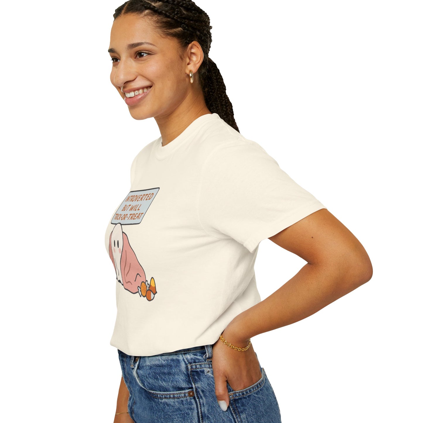 "Introverted But Will Trick or Treat" Unisex Halloween Tee, Funny Trick-or-Treat Shirt, Spooky Season Apparel, Gift for Introverts