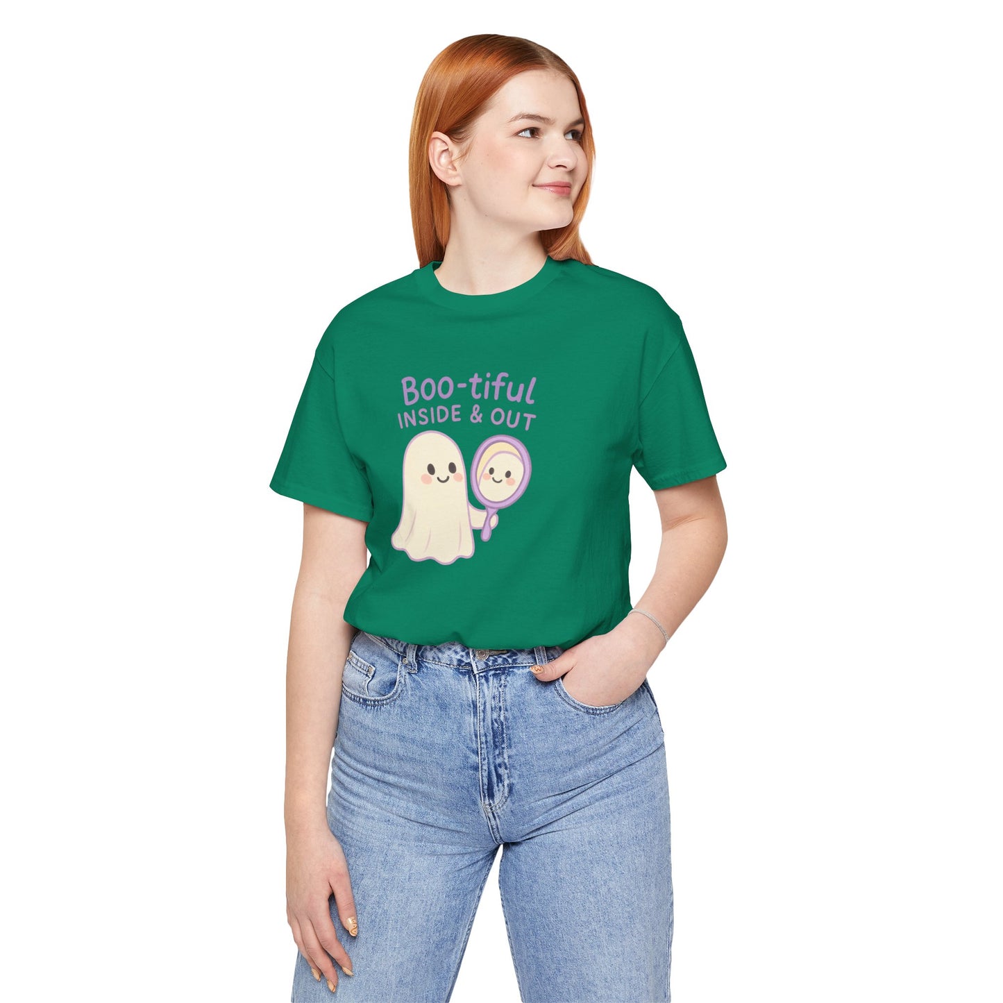 "Boo-tiful Inside Out" Ghost Tee, Cute Halloween Shirt, Unisex Short Sleeve T-Shirt, Fall Apparel, Spooky Vibes, Gift for Halloween Lovers