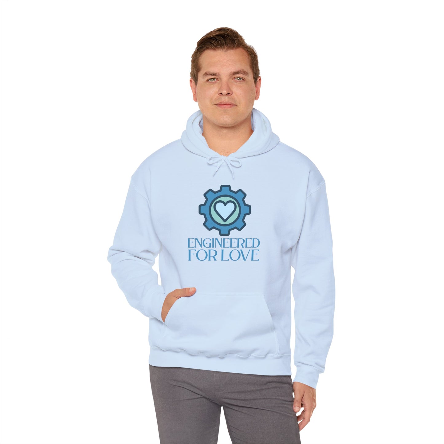 "Engineered for Love" Hoodie Cozy Unisex Sweatshirt, Perfect Gift for Engineers, Valentine's Day, Casual Wear, Birthday Present CW-2 Blue