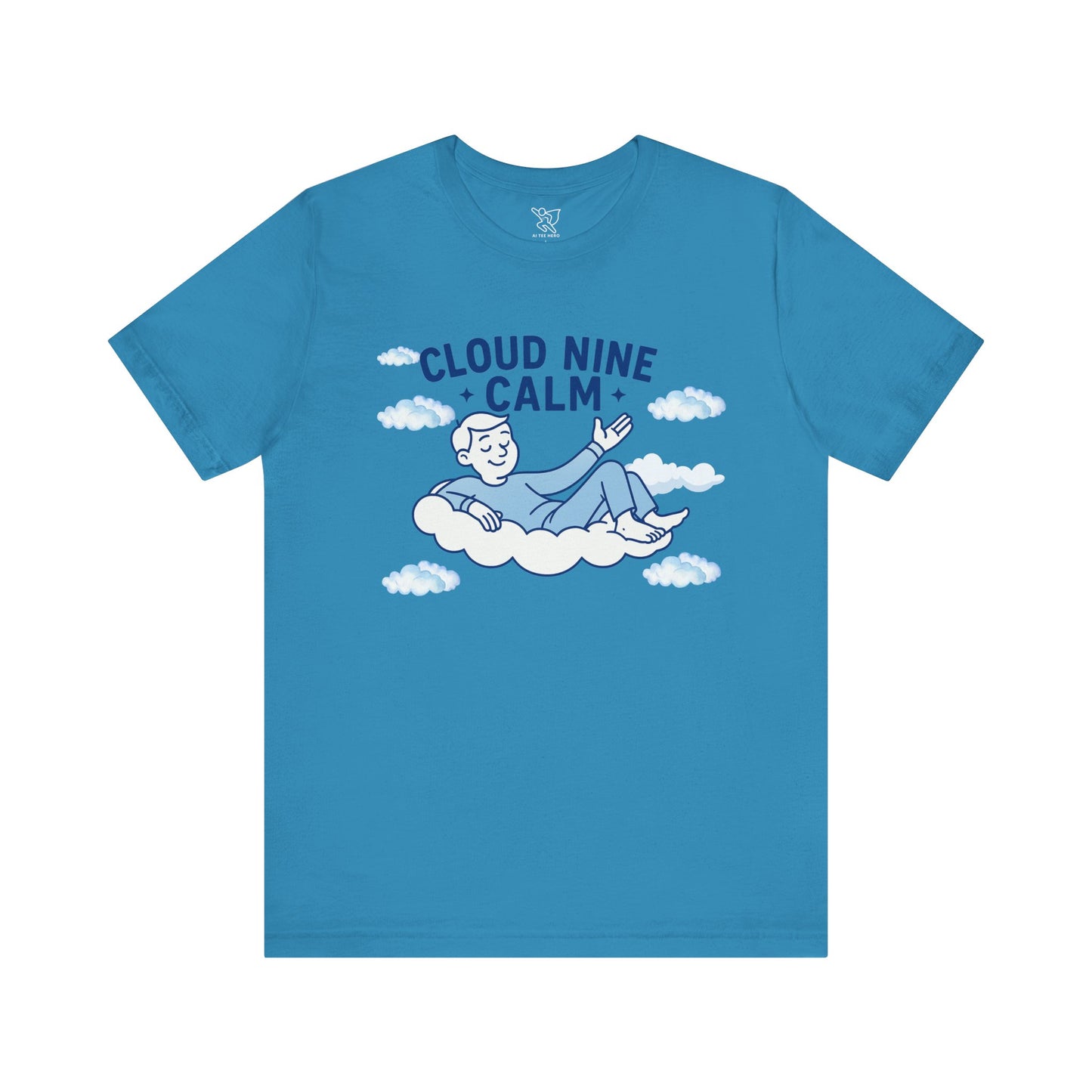 "Cloud Nine Calm" Relaxed Unisex Jersey Short Sleeve T-Shirt, Gift for Mindfulness, Cozy Fashion, Casual Wear, Relaxation Outfit - CW1 Blue