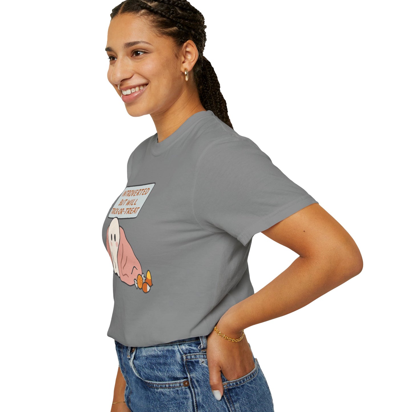 "Introverted But Will Trick or Treat" Unisex Halloween Tee, Funny Trick-or-Treat Shirt, Spooky Season Apparel, Gift for Introverts