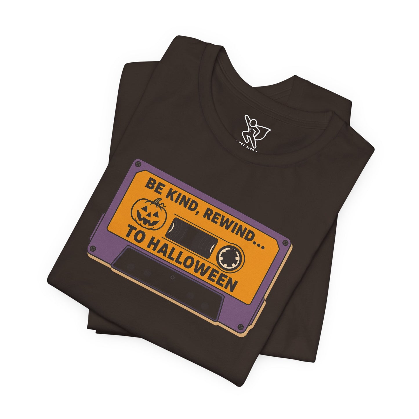 "Be Kind, Rewind to Halloween" T-Shirt, Unisex Casual Wear, Spooky Season Top, Vintage Style Shirt
