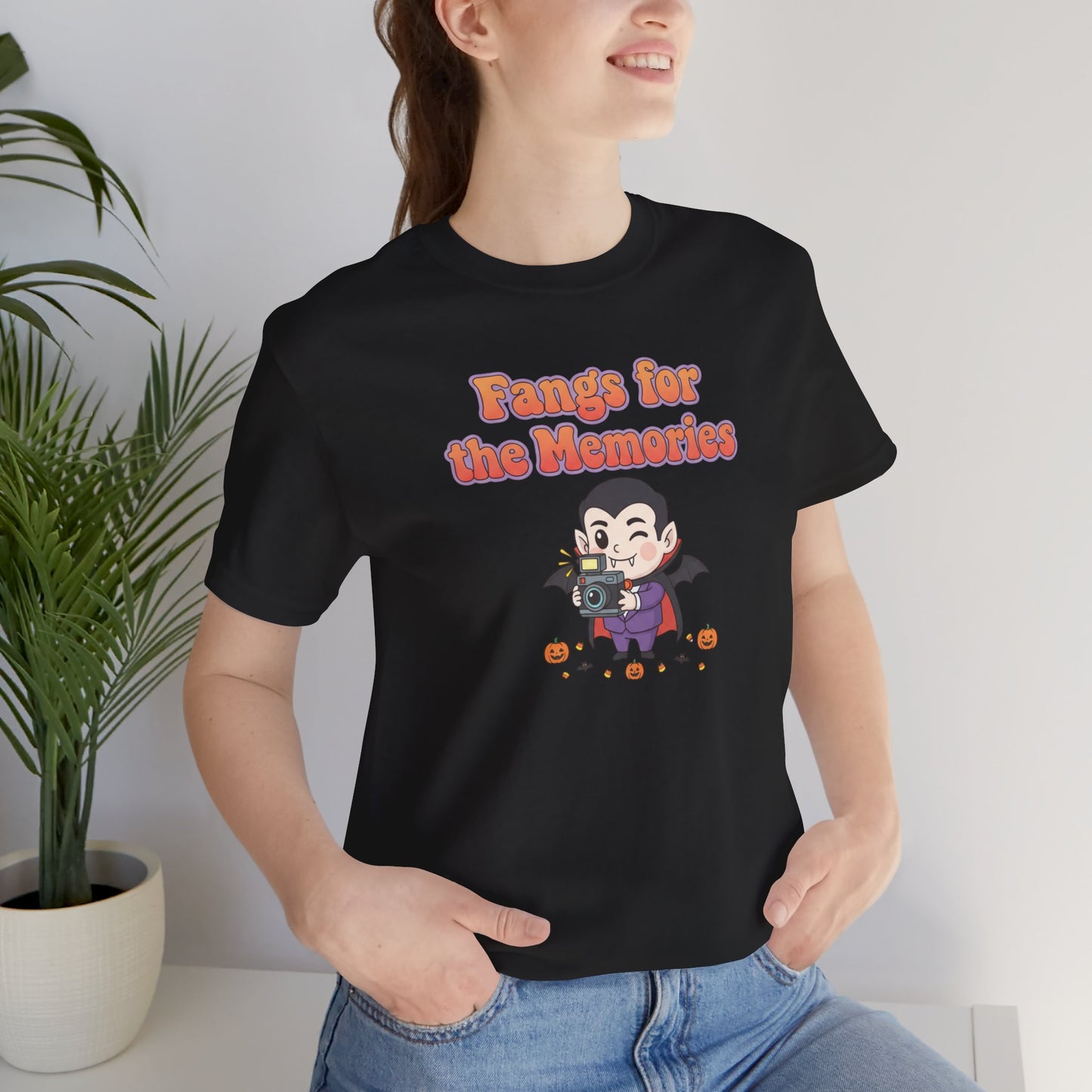 "Fangs for the Memories" Unisex Short Sleeve Shirt, Casual Halloween Outfit, Gift for Spooky Season, Halloween Shirt