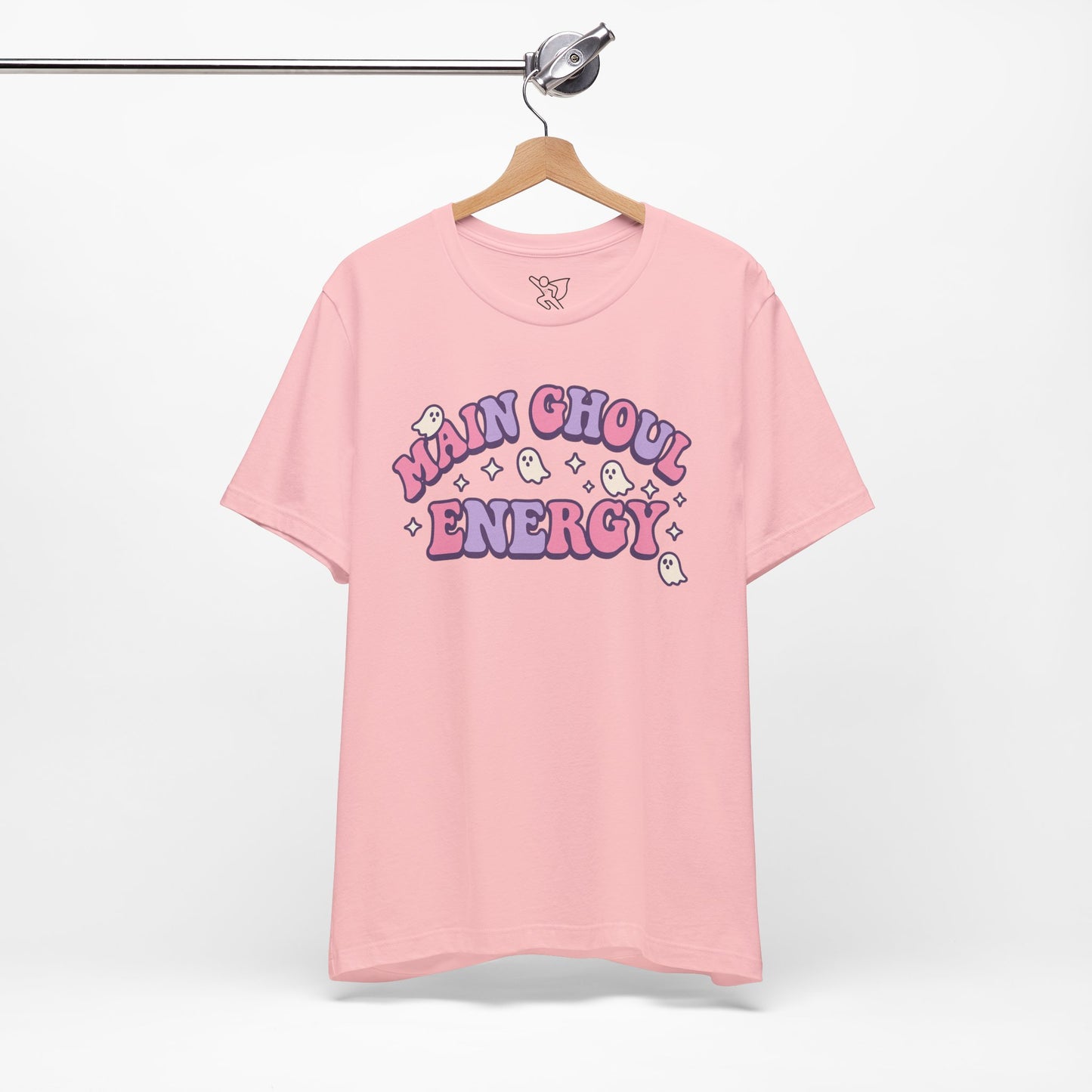 "Main Ghoul Energy" Unisex Short Sleeve T-Shirt, Halloween Party Shirt, Cute Graphic Tee, Gift for Ghost Lovers, Trendy Casual Wear