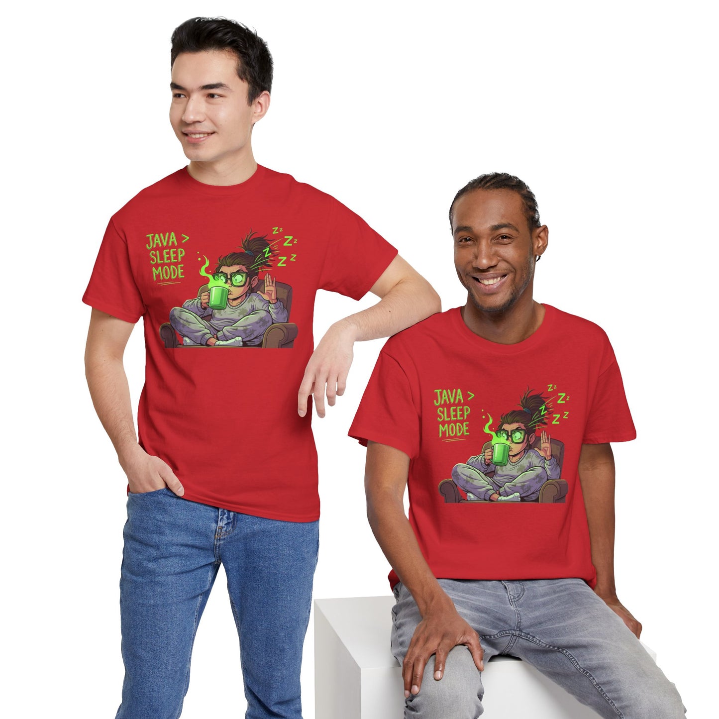 "Java > Sleep Mode" CW-1 Unisex Heavy Cotton Tee, Casual Wear, Gift for Coffee Lovers, Relaxation Shirt, Graphic Tee for Holidays