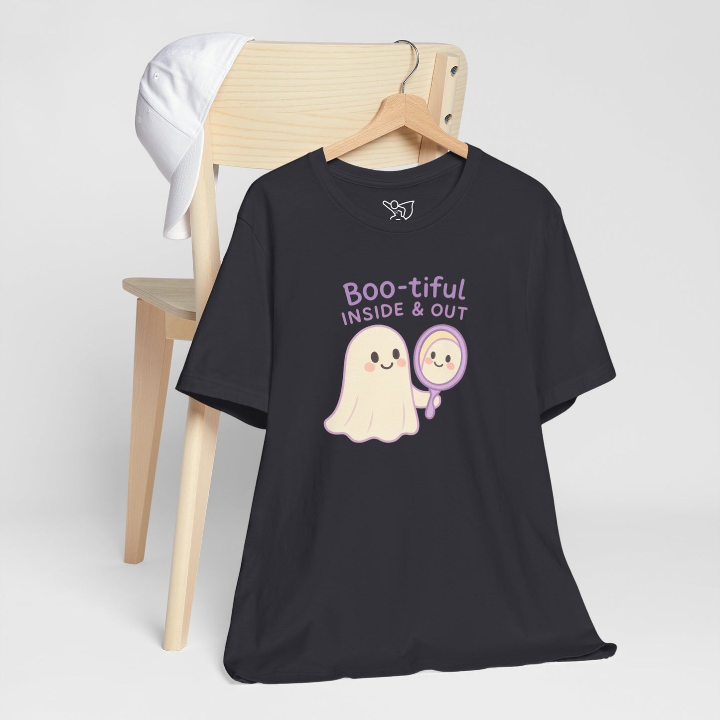 "Boo-tiful Inside Out" Ghost Tee, Cute Halloween Shirt, Unisex Short Sleeve T-Shirt, Fall Apparel, Spooky Vibes, Gift for Halloween Lovers