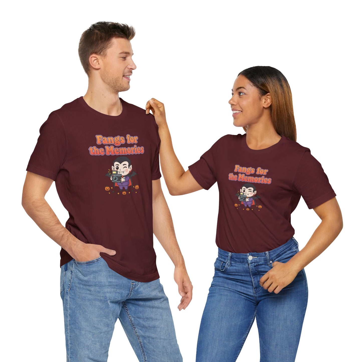 "Fangs for the Memories" Unisex Short Sleeve Shirt, Casual Halloween Outfit, Gift for Spooky Season, Halloween Shirt