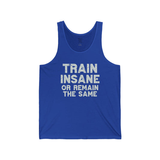"Train Insane or Remain the Same" CW2 - Gray Unisex Fitness Motivational Tank Gym Workout Shirt, Fitness Top, Casual Summer Wear, Gift for Athletes