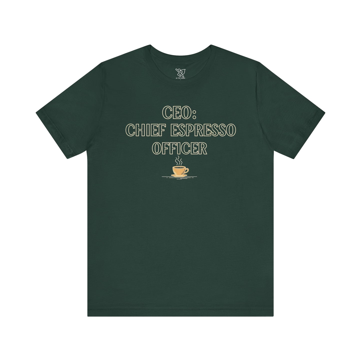 "CEO: Chief Espresso Officer" CW-1 Unisex Jersey T-Shirt for Baristas, Funny Coffee Shirt for Gifts, Perfect for Birthdays, Coffee Shop Outfits