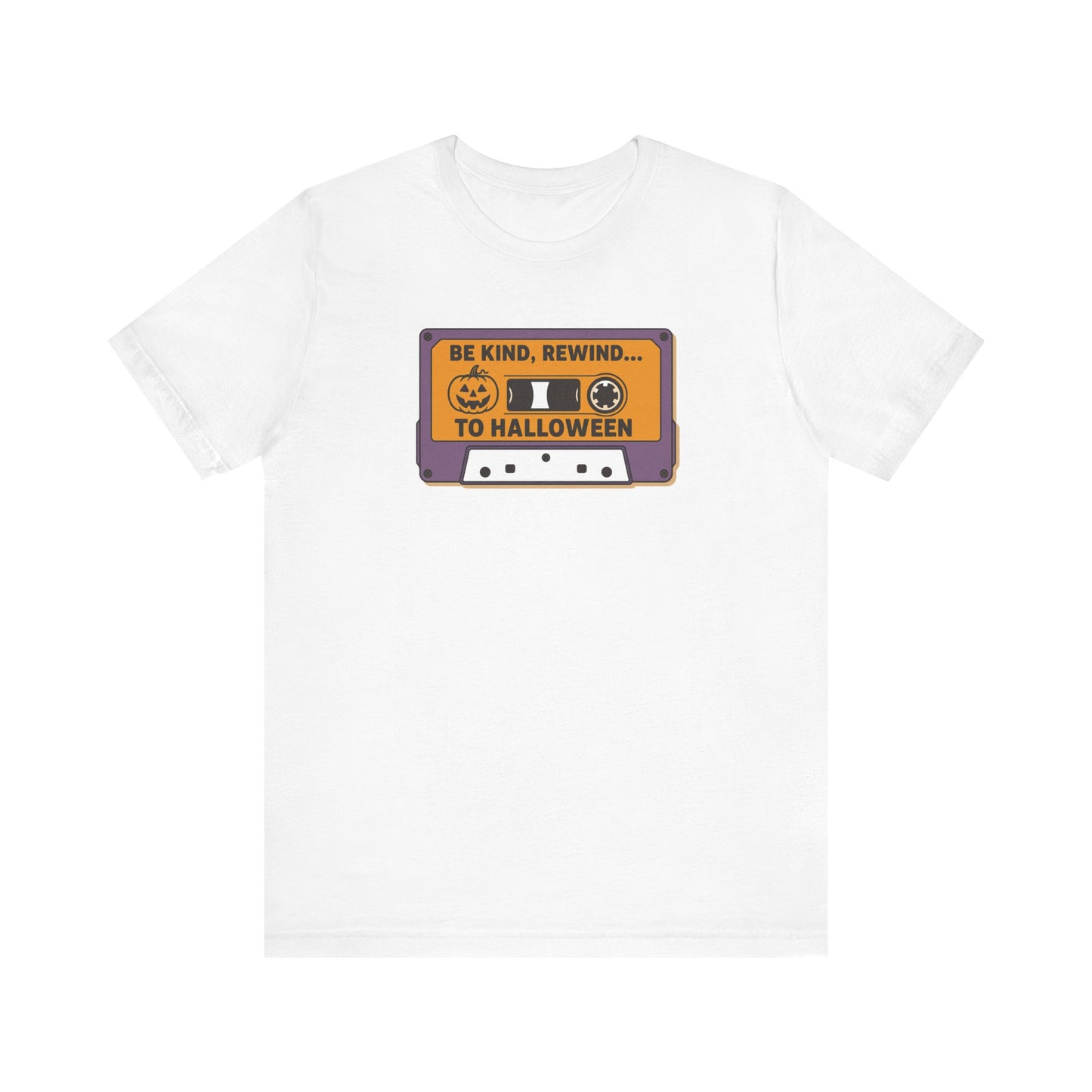"Be Kind, Rewind to Halloween" T-Shirt, Unisex Casual Wear, Spooky Season Top, Vintage Style Shirt