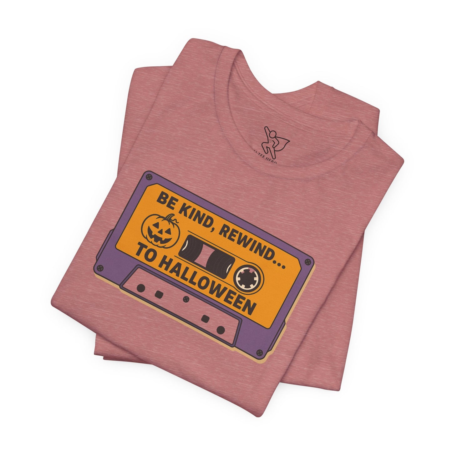"Be Kind, Rewind to Halloween" T-Shirt, Unisex Casual Wear, Spooky Season Top, Vintage Style Shirt