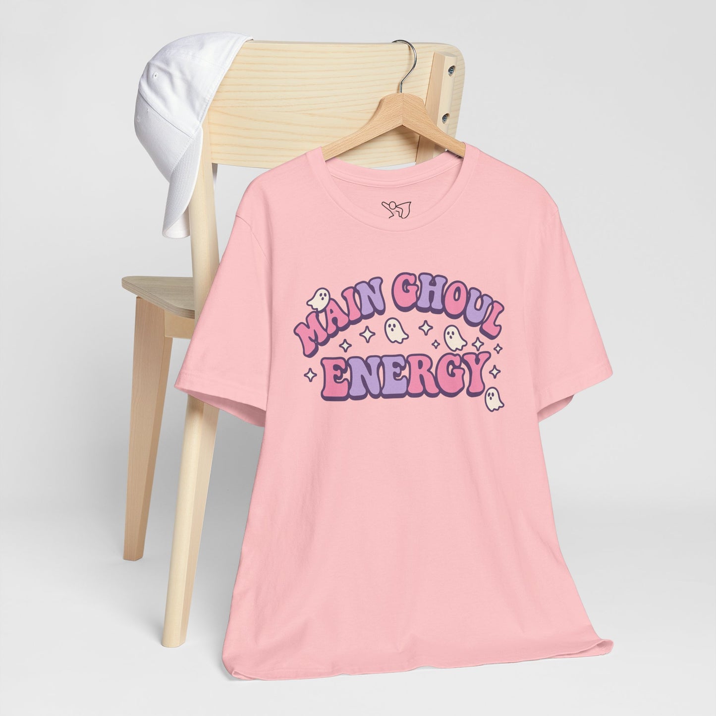 "Main Ghoul Energy" Unisex Short Sleeve T-Shirt, Halloween Party Shirt, Cute Graphic Tee, Gift for Ghost Lovers, Trendy Casual Wear