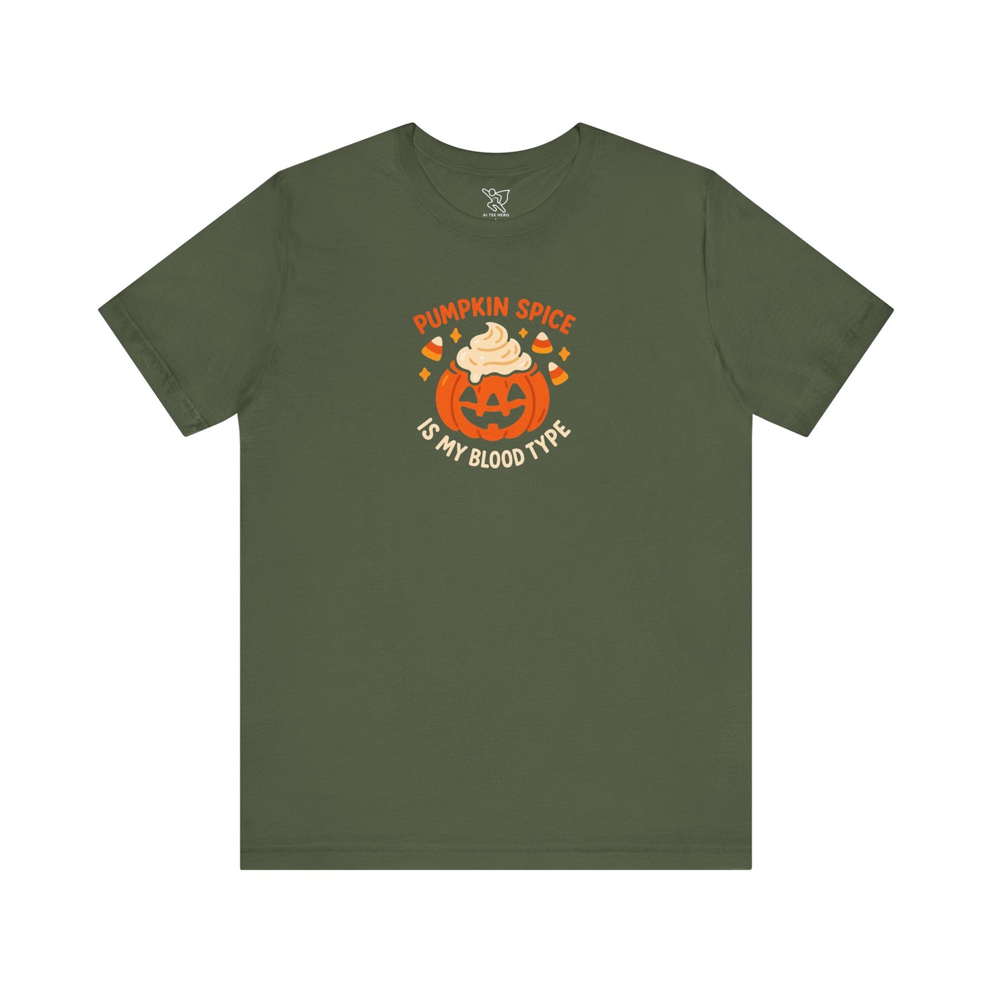 "Pumpkin Spice is My Blood Type" Short Sleeve Tee Fall Fashion, Halloween Shirt, Coffee Lover Gift, Autumn Wardrobe, Seasonal Tee