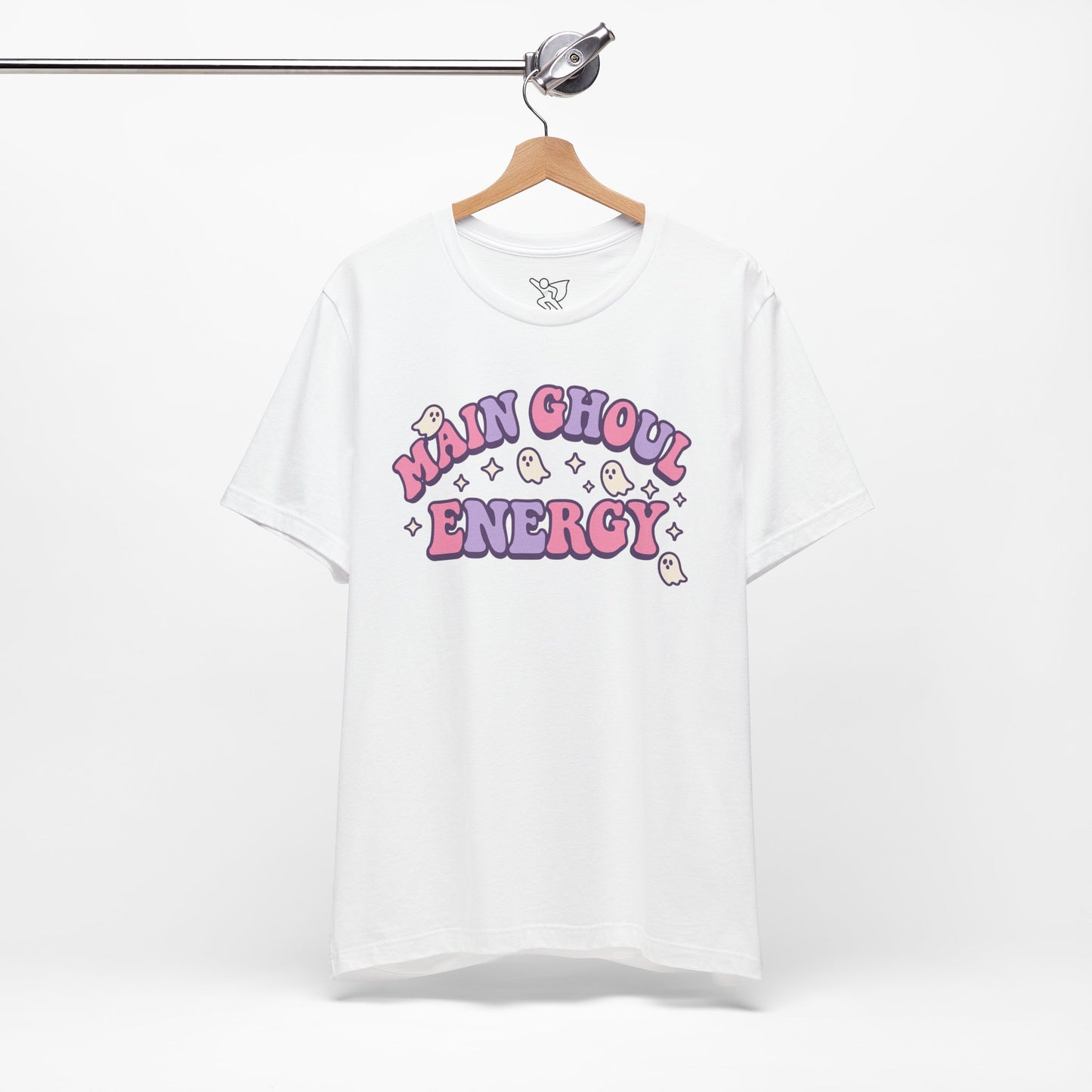 "Main Ghoul Energy" Unisex Short Sleeve T-Shirt, Halloween Party Shirt, Cute Graphic Tee, Gift for Ghost Lovers, Trendy Casual Wear