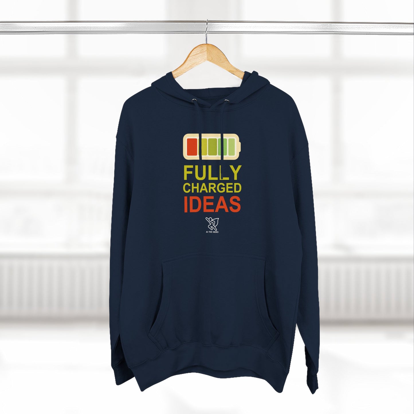 "Fully Charged Ideas" Motivational Fleece Sweatshirt, Cozy Gift for Creatives, Perfect for Inspiration, Fun Wear for All Occasions