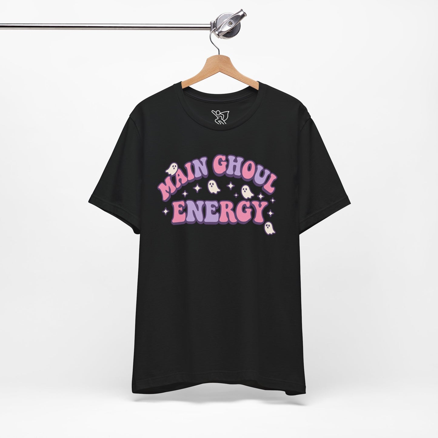 "Main Ghoul Energy" Unisex Short Sleeve T-Shirt, Halloween Party Shirt, Cute Graphic Tee, Gift for Ghost Lovers, Trendy Casual Wear