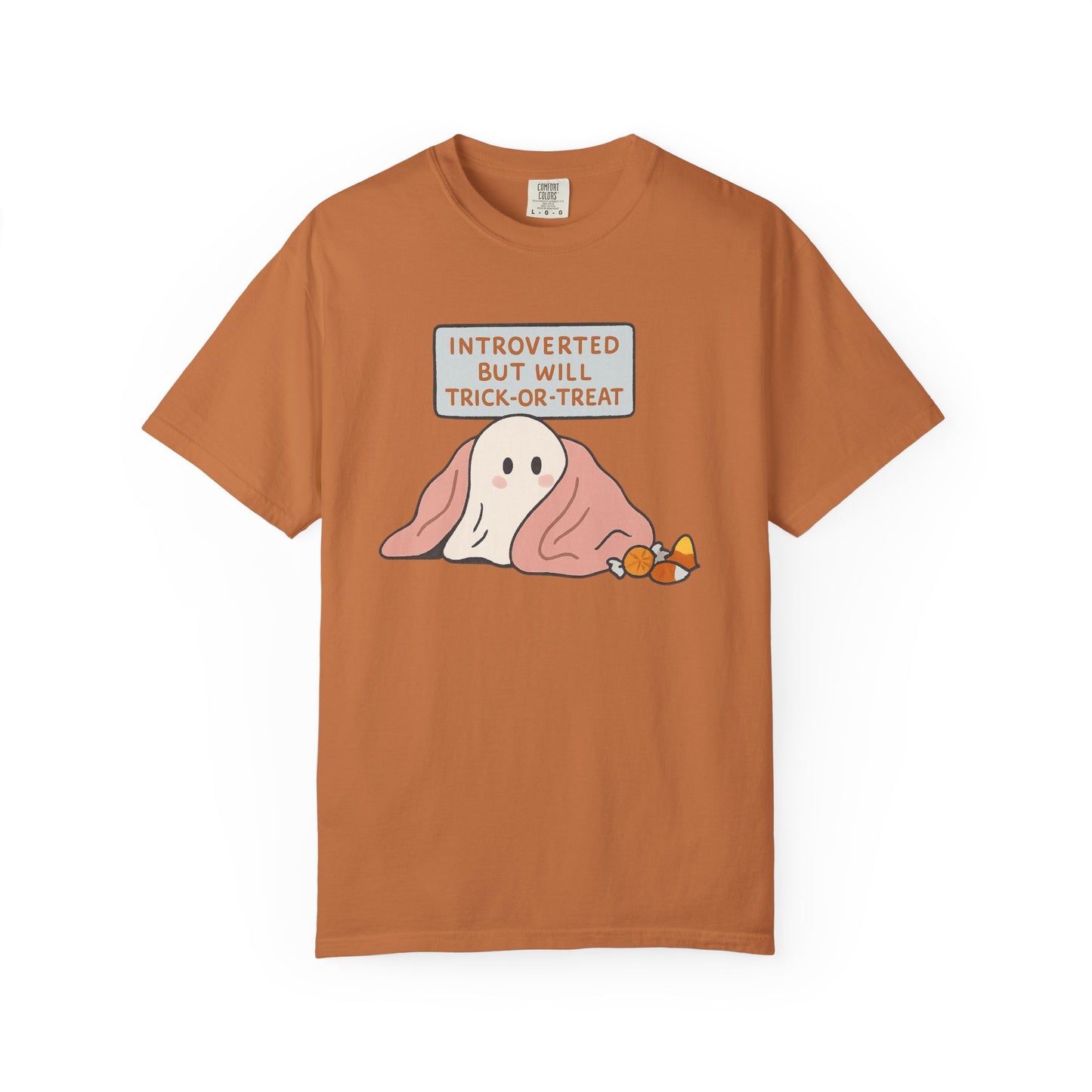 "Introverted But Will Trick or Treat" Unisex Halloween Tee, Funny Trick-or-Treat Shirt, Spooky Season Apparel, Gift for Introverts