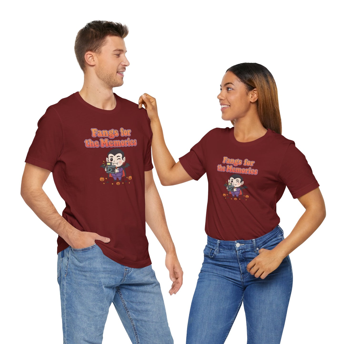 "Fangs for the Memories" Unisex Short Sleeve Shirt, Casual Halloween Outfit, Gift for Spooky Season, Halloween Shirt