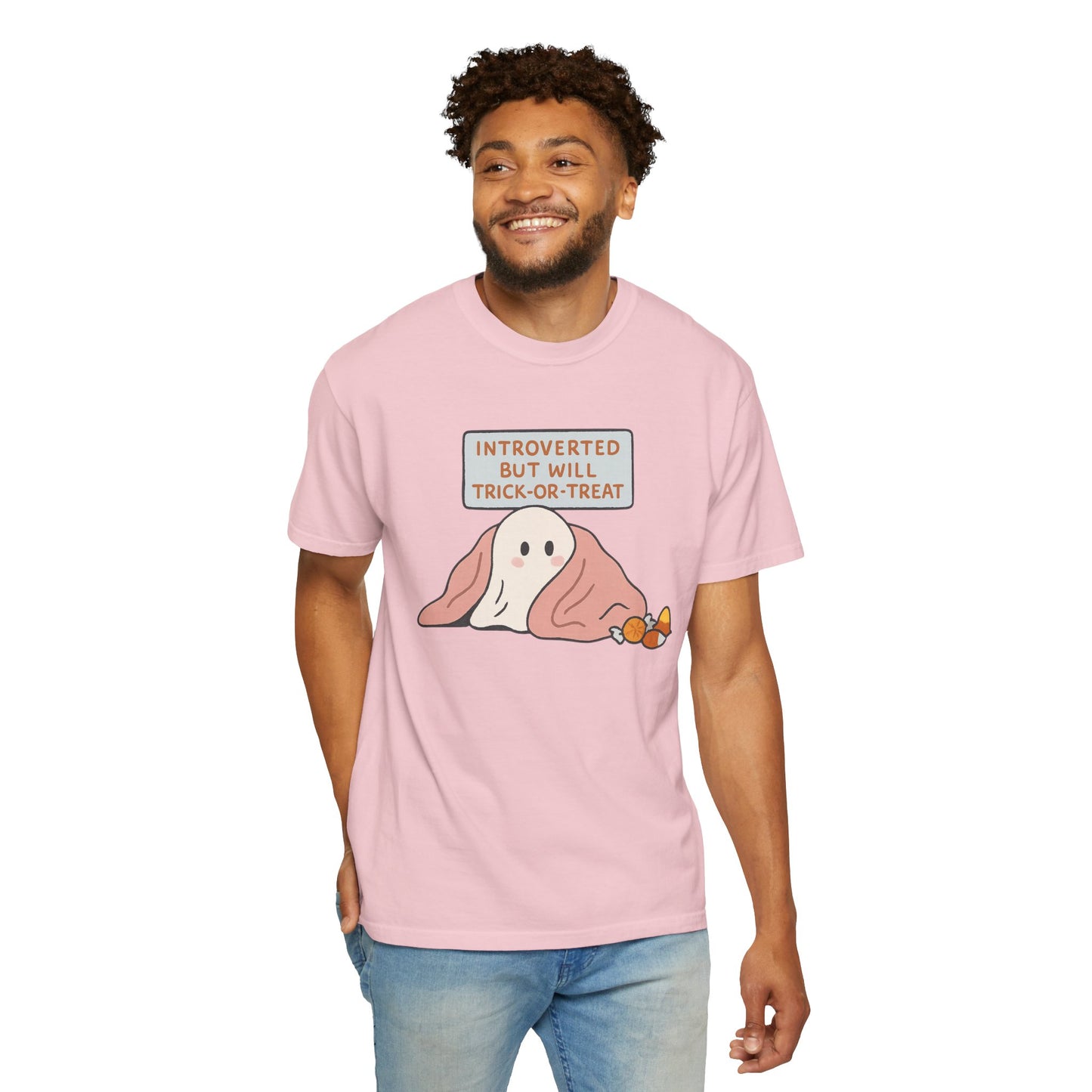 "Introverted But Will Trick or Treat" Unisex Halloween Tee, Funny Trick-or-Treat Shirt, Spooky Season Apparel, Gift for Introverts