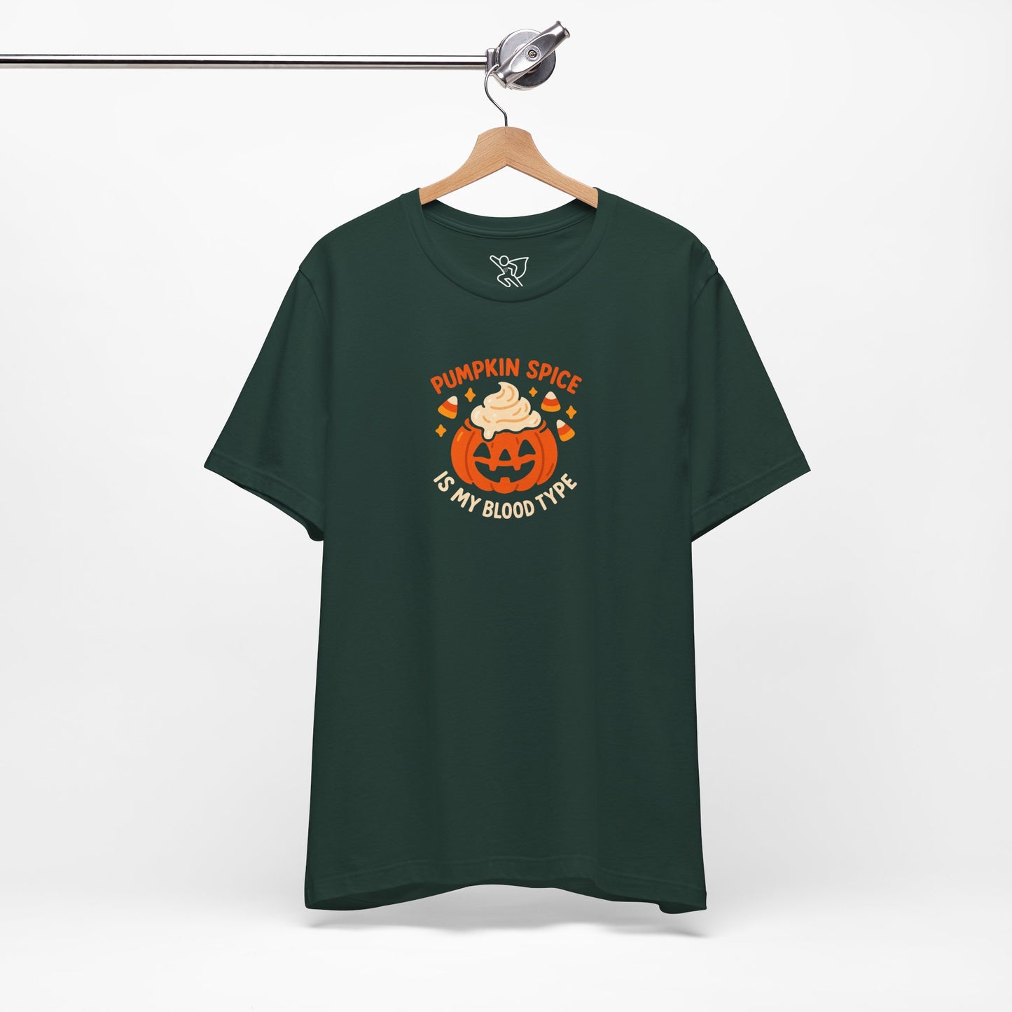 "Pumpkin Spice is My Blood Type" Short Sleeve Tee Fall Fashion, Halloween Shirt, Coffee Lover Gift, Autumn Wardrobe, Seasonal Tee