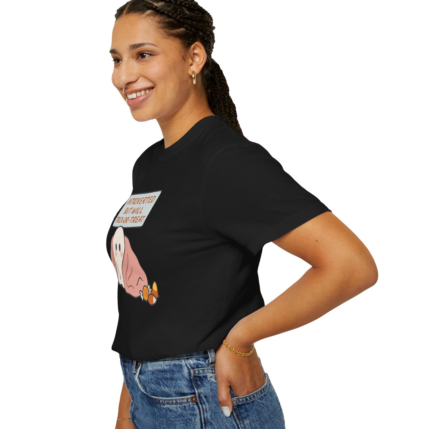 "Introverted But Will Trick or Treat" Unisex Halloween Tee, Funny Trick-or-Treat Shirt, Spooky Season Apparel, Gift for Introverts