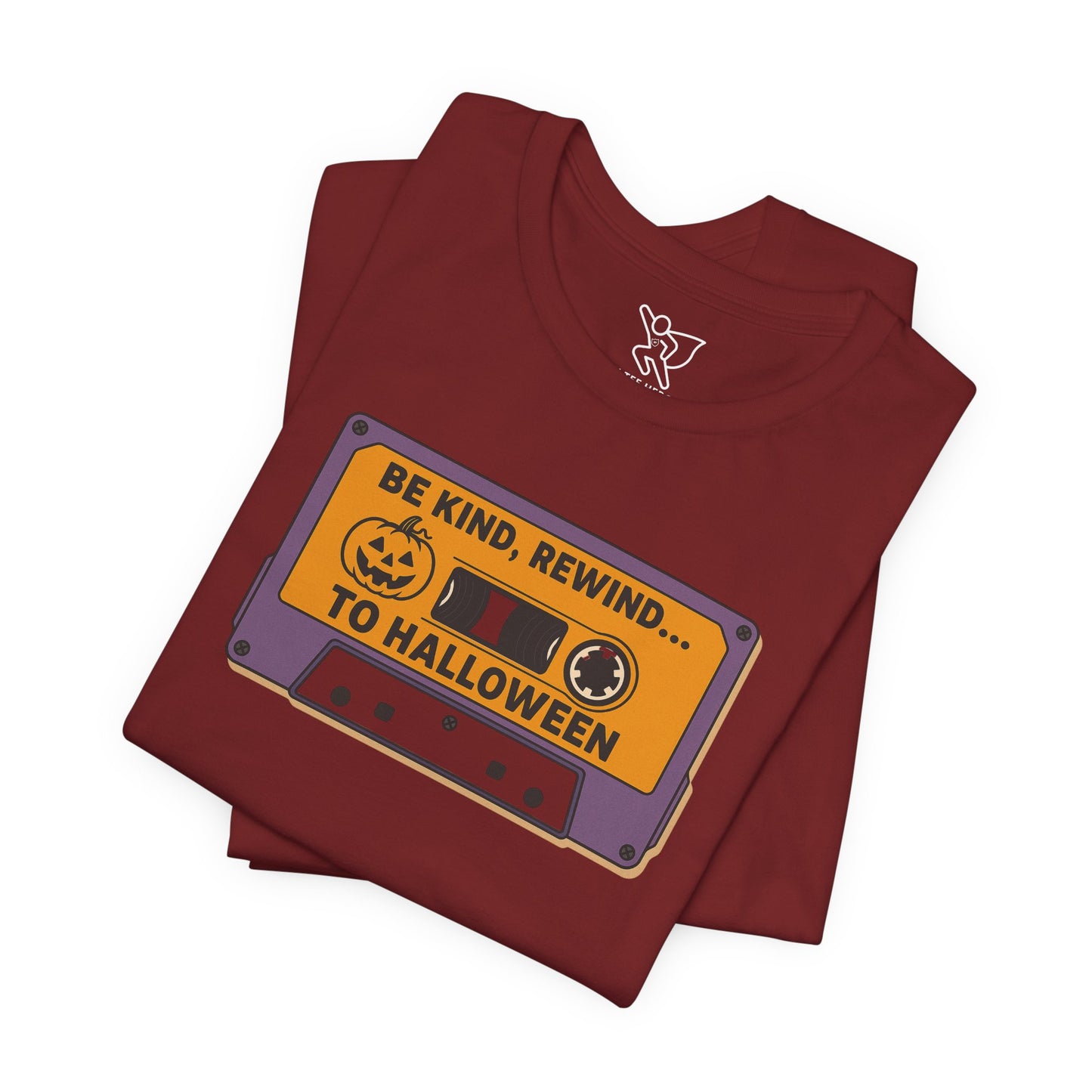 "Be Kind, Rewind to Halloween" T-Shirt, Unisex Casual Wear, Spooky Season Top, Vintage Style Shirt