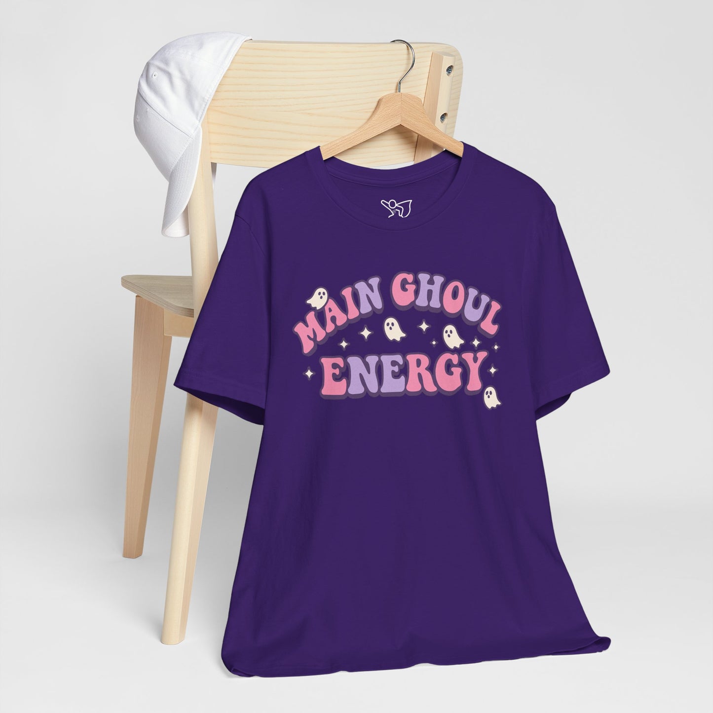 "Main Ghoul Energy" Unisex Short Sleeve T-Shirt, Halloween Party Shirt, Cute Graphic Tee, Gift for Ghost Lovers, Trendy Casual Wear