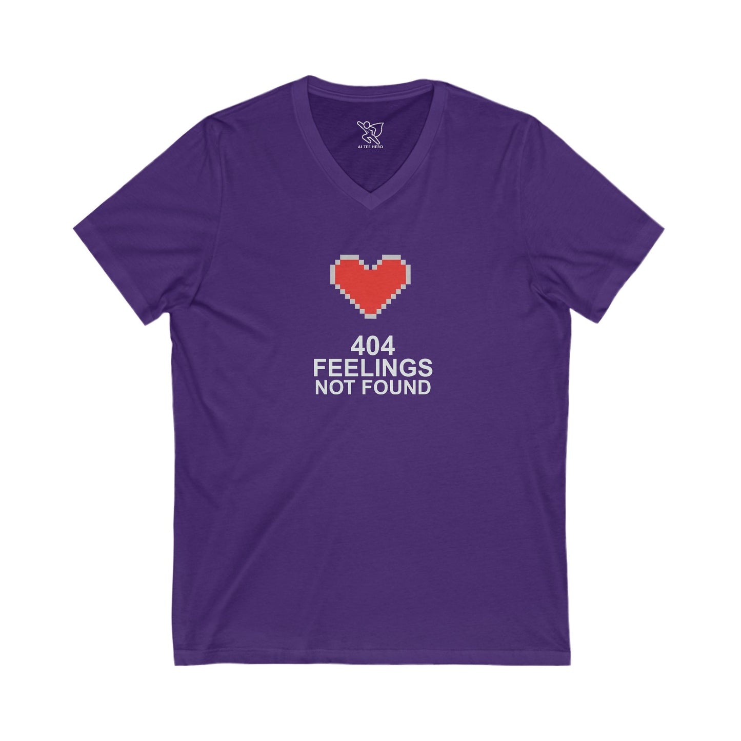 "404 Feelings Not Found" Unisex Jersey V-Neck Shirt for Gamers, Valentine's Day, Birthday Gift, Casual Wear, Humor Clothing CW-3 gray