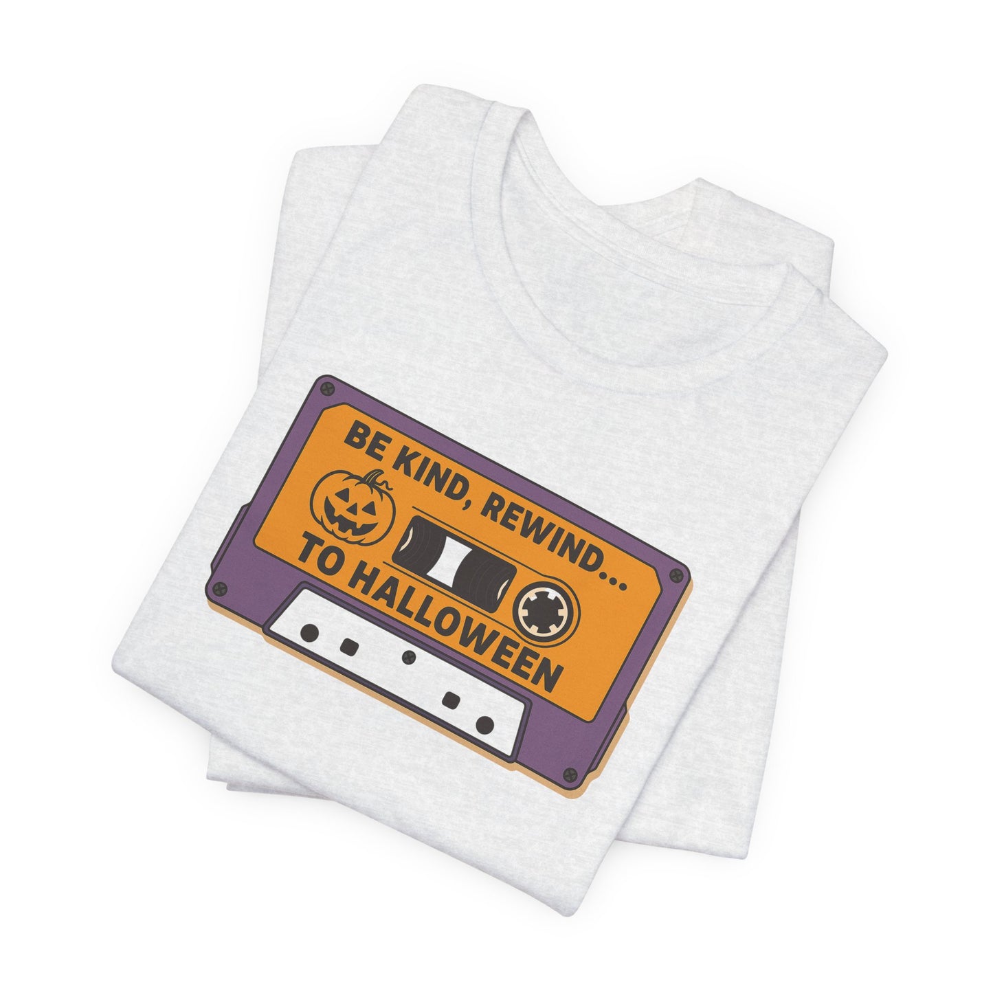 "Be Kind, Rewind to Halloween" T-Shirt, Unisex Casual Wear, Spooky Season Top, Vintage Style Shirt