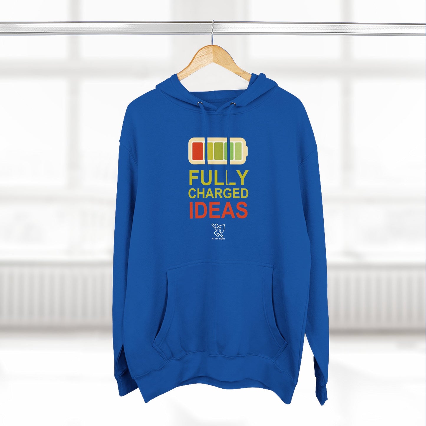 "Fully Charged Ideas" Motivational Fleece Sweatshirt, Cozy Gift for Creatives, Perfect for Inspiration, Fun Wear for All Occasions