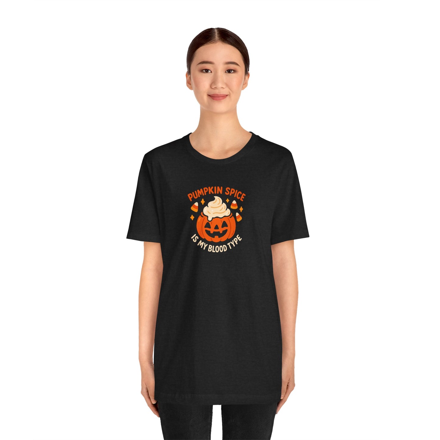 "Pumpkin Spice is My Blood Type" Short Sleeve Tee Fall Fashion, Halloween Shirt, Coffee Lover Gift, Autumn Wardrobe, Seasonal Tee