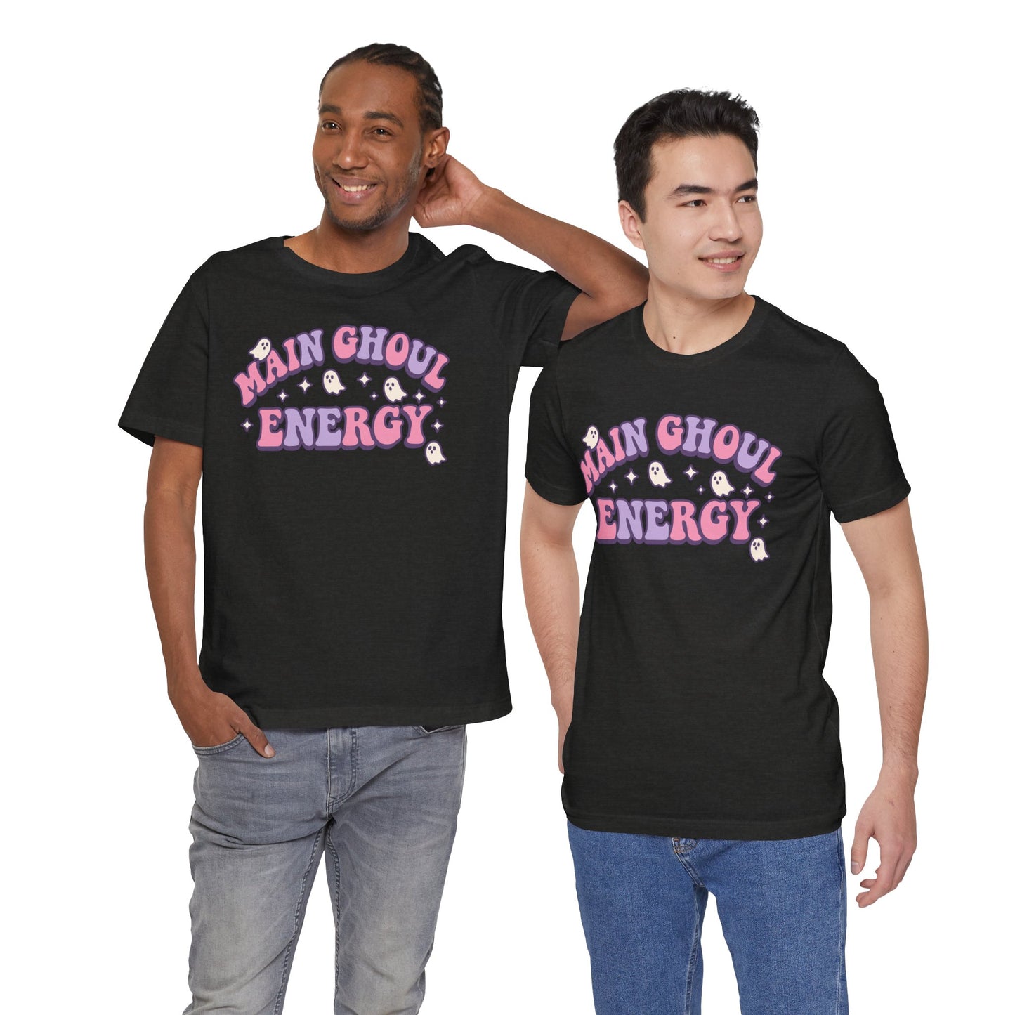 "Main Ghoul Energy" Unisex Short Sleeve T-Shirt, Halloween Party Shirt, Cute Graphic Tee, Gift for Ghost Lovers, Trendy Casual Wear