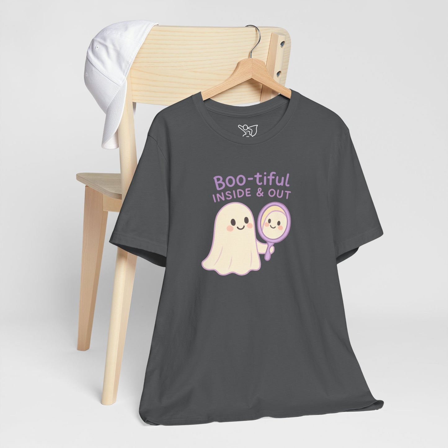 "Boo-tiful Inside Out" Ghost Tee, Cute Halloween Shirt, Unisex Short Sleeve T-Shirt, Fall Apparel, Spooky Vibes, Gift for Halloween Lovers