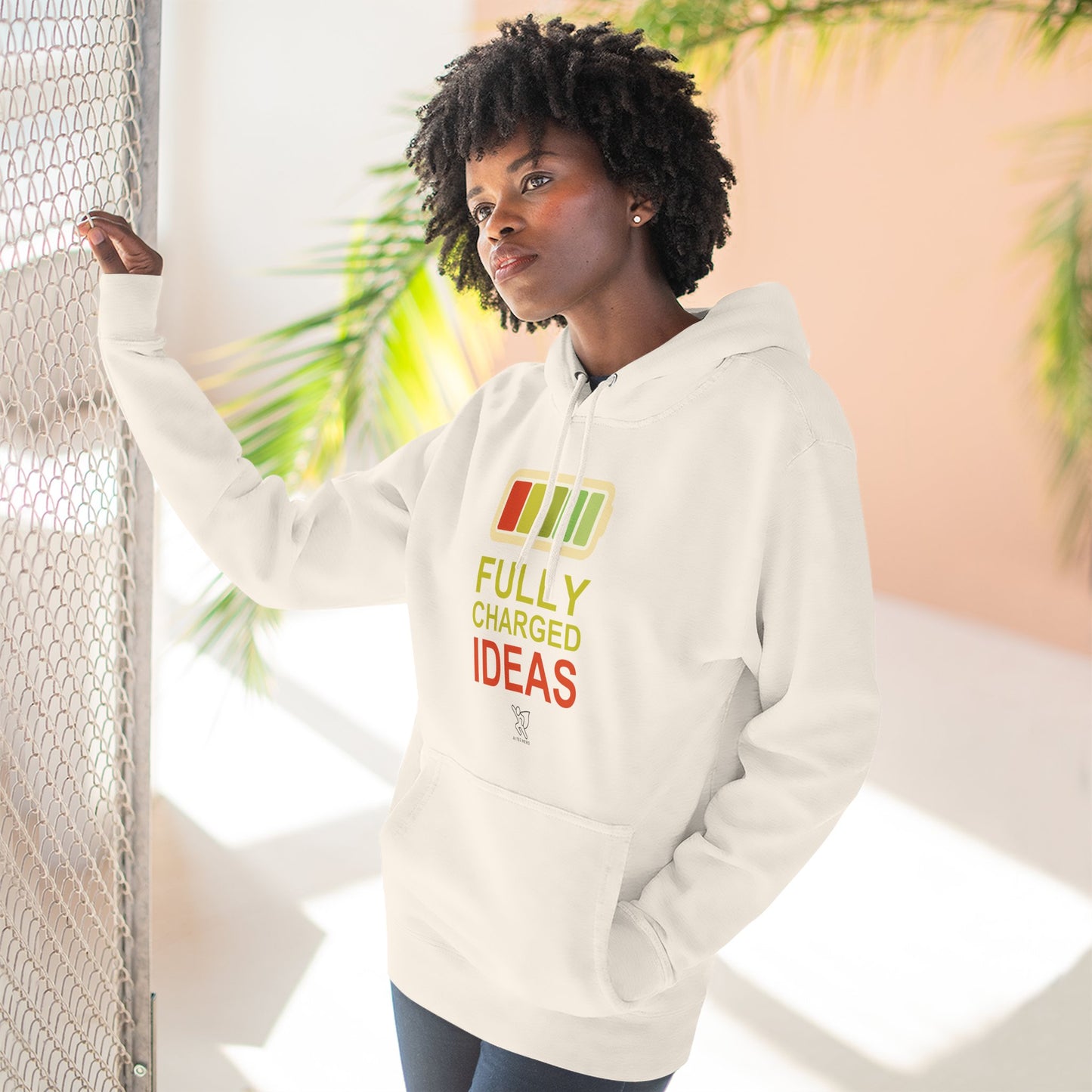 "Fully Charged Ideas" Motivational Fleece Sweatshirt, Cozy Gift for Creatives, Perfect for Inspiration, Fun Wear for All Occasions