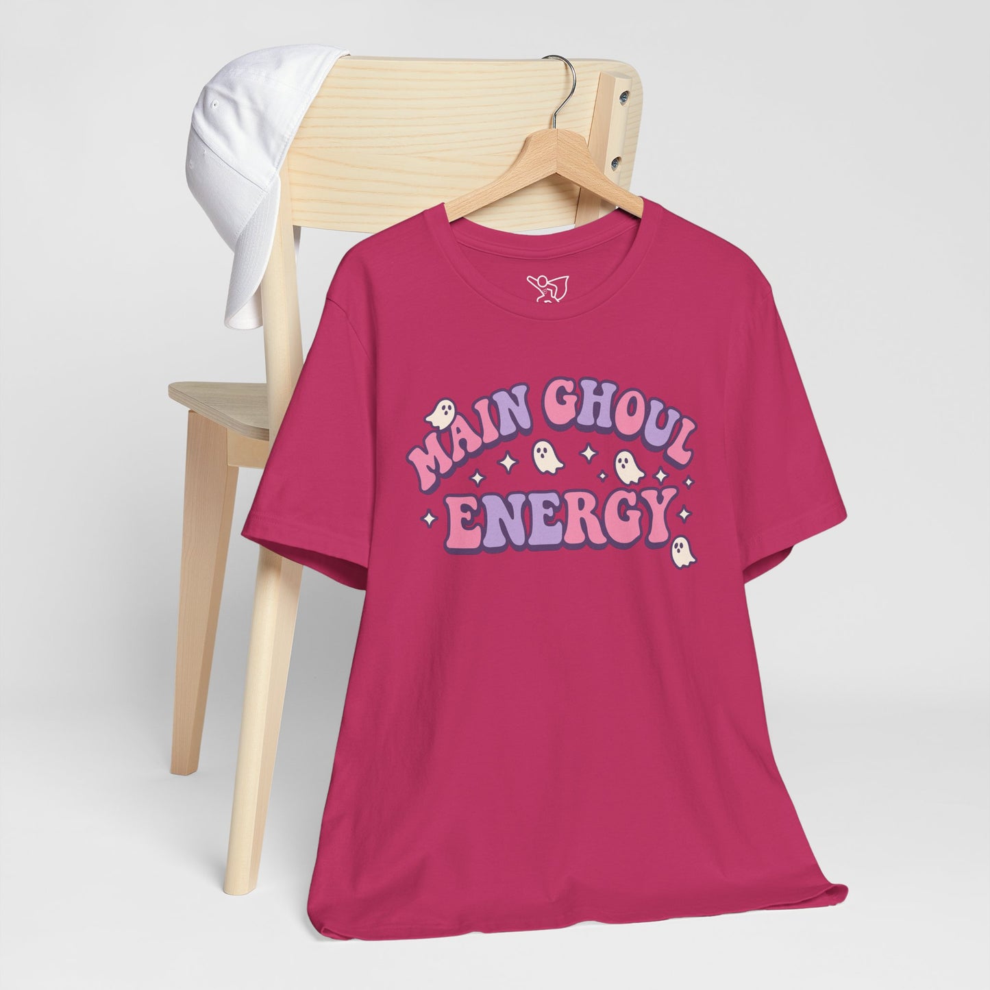 "Main Ghoul Energy" Unisex Short Sleeve T-Shirt, Halloween Party Shirt, Cute Graphic Tee, Gift for Ghost Lovers, Trendy Casual Wear