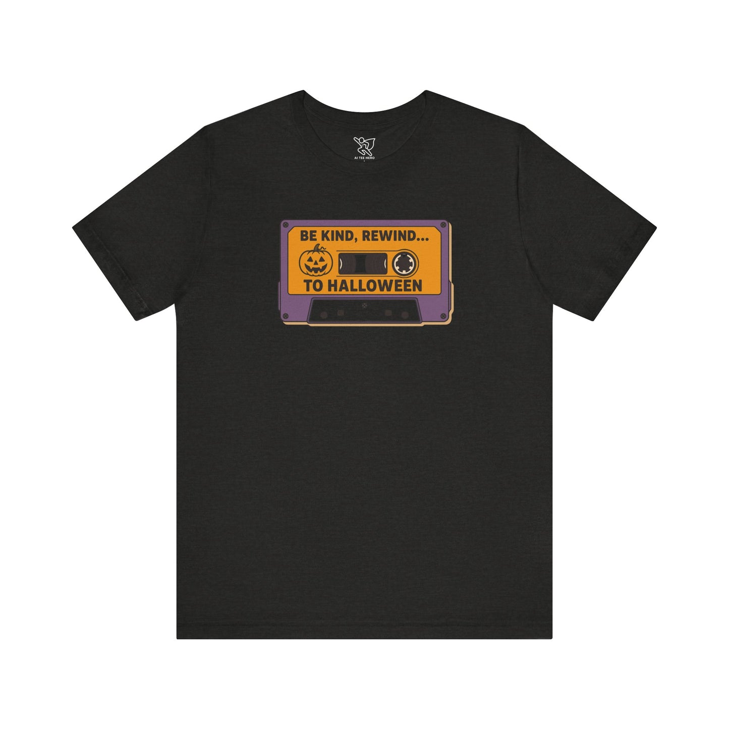 "Be Kind, Rewind to Halloween" T-Shirt, Unisex Casual Wear, Spooky Season Top, Vintage Style Shirt