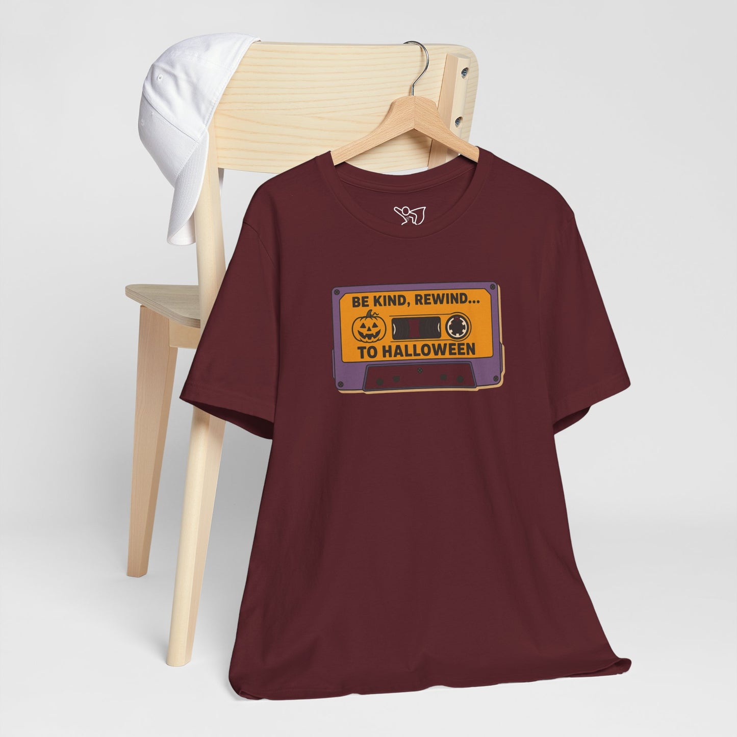"Be Kind, Rewind to Halloween" T-Shirt, Unisex Casual Wear, Spooky Season Top, Vintage Style Shirt