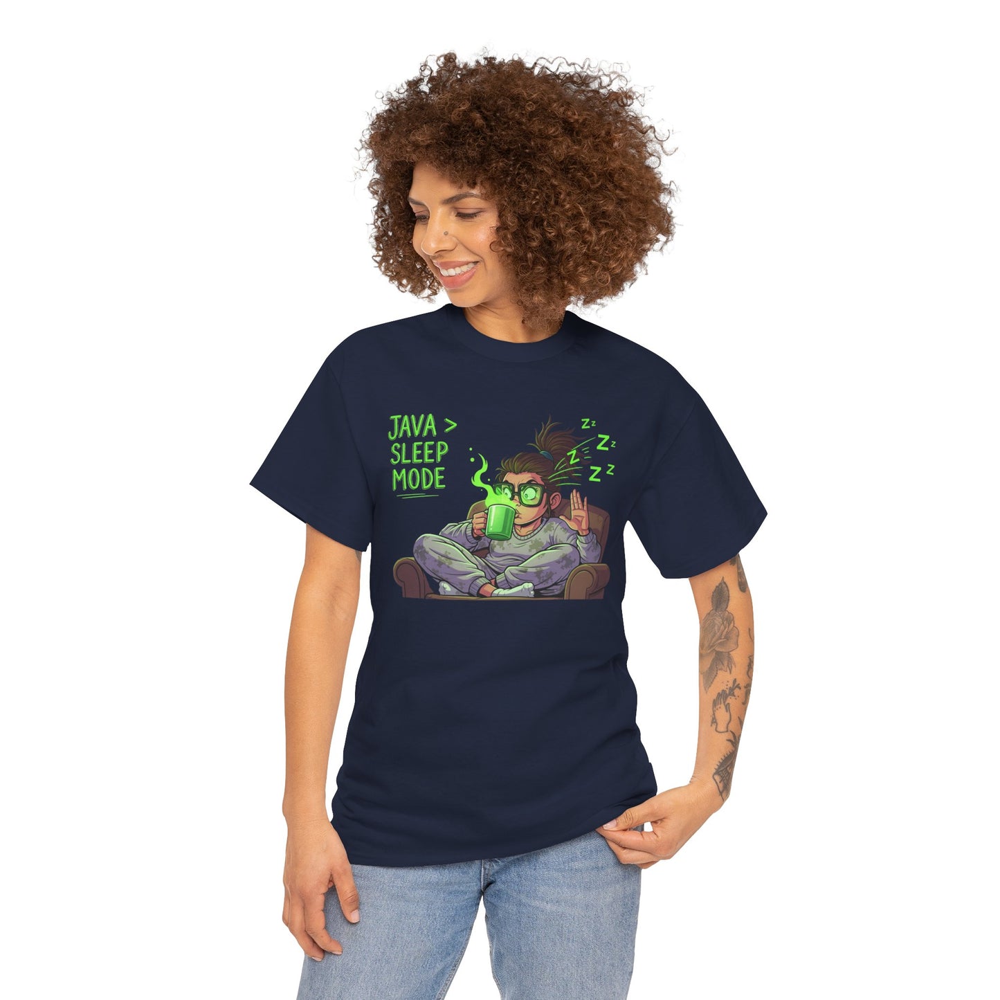 "Java > Sleep Mode" CW-1 Unisex Heavy Cotton Tee, Casual Wear, Gift for Coffee Lovers, Relaxation Shirt, Graphic Tee for Holidays