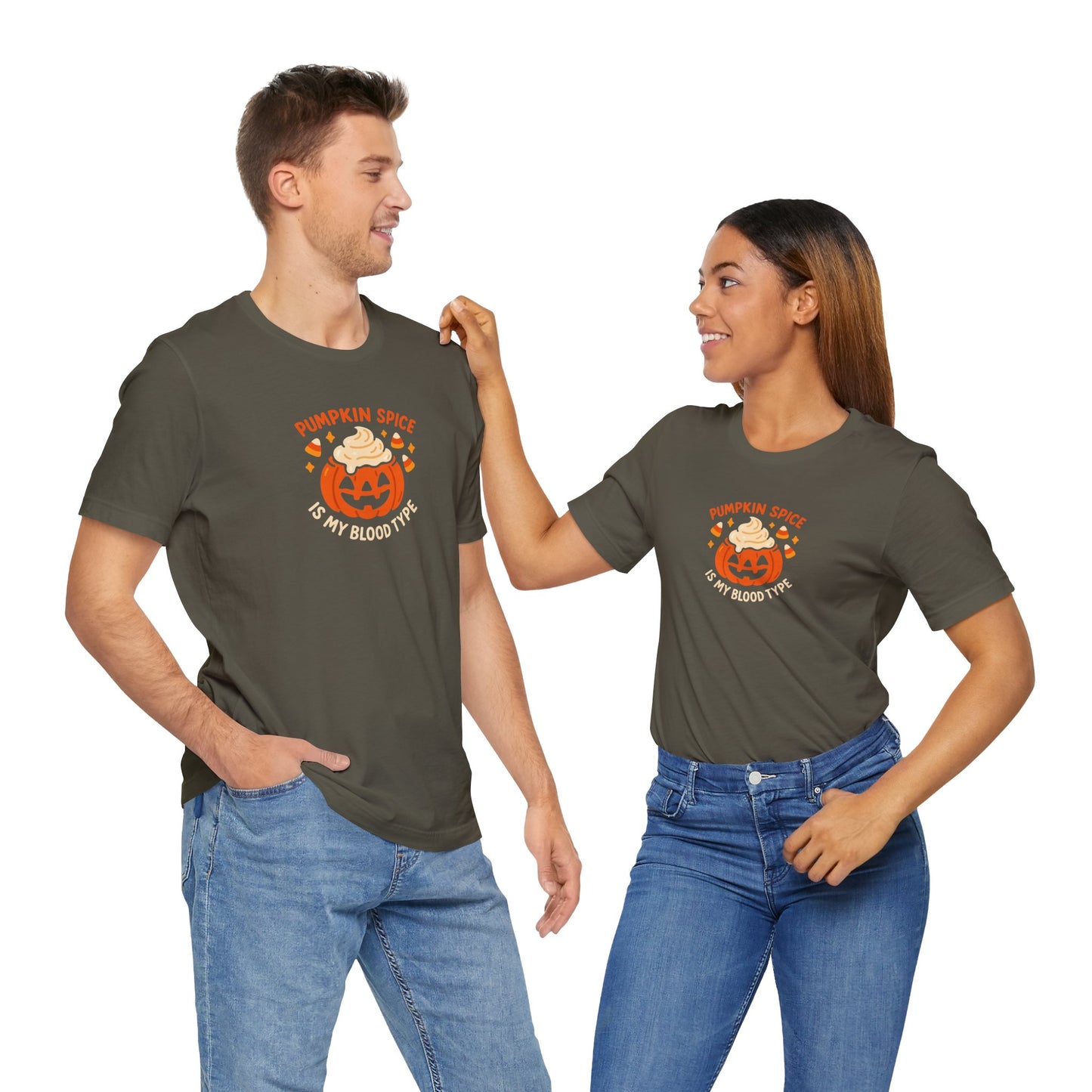 "Pumpkin Spice is My Blood Type" Short Sleeve Tee Fall Fashion, Halloween Shirt, Coffee Lover Gift, Autumn Wardrobe, Seasonal Tee