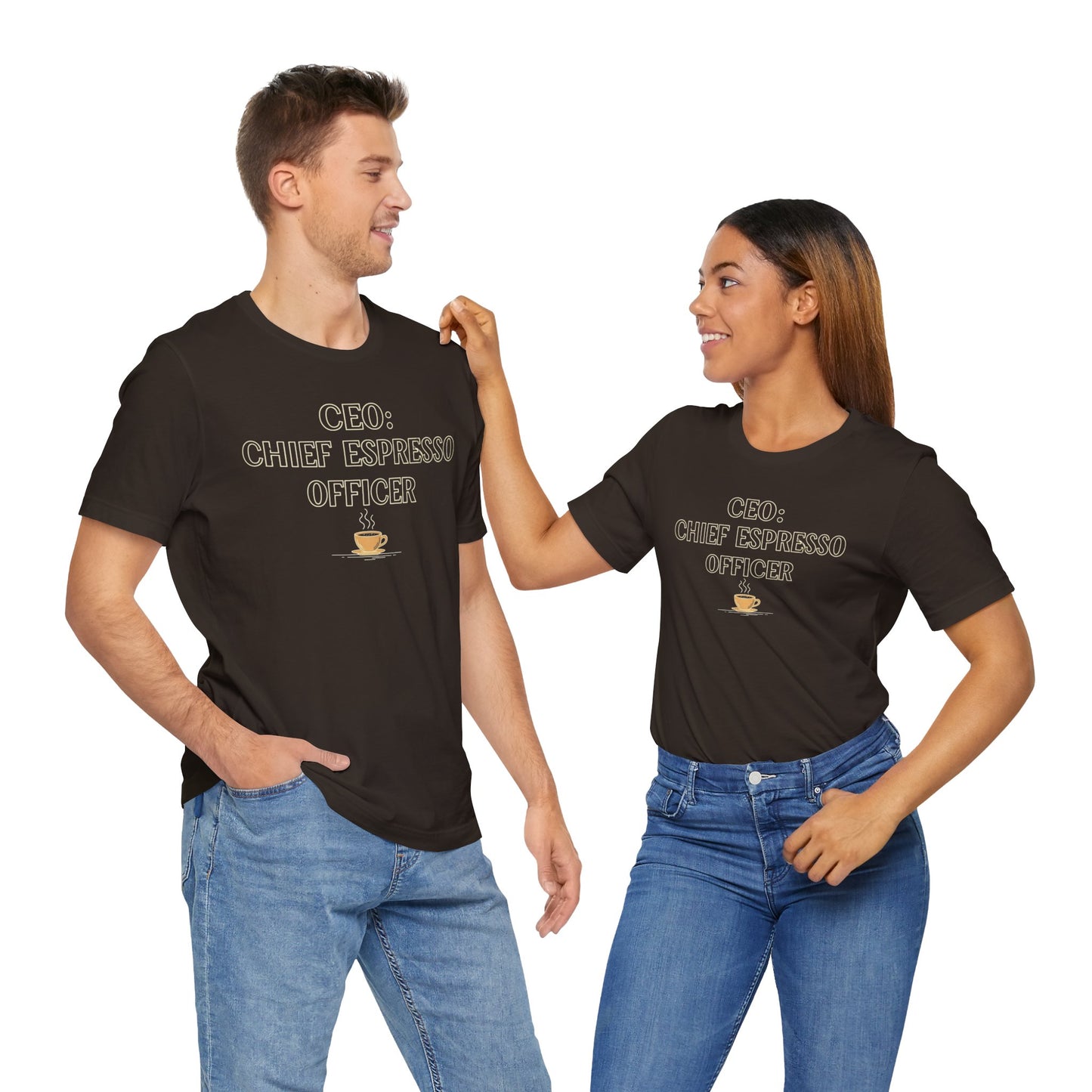 "CEO: Chief Espresso Officer" CW-1 Unisex Jersey T-Shirt for Baristas, Funny Coffee Shirt for Gifts, Perfect for Birthdays, Coffee Shop Outfits
