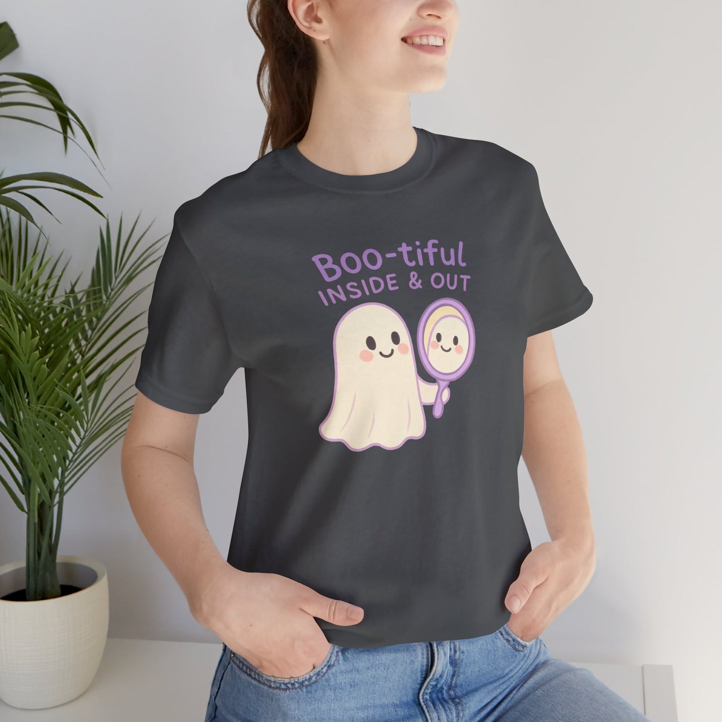 "Boo-tiful Inside Out" Ghost Tee, Cute Halloween Shirt, Unisex Short Sleeve T-Shirt, Fall Apparel, Spooky Vibes, Gift for Halloween Lovers